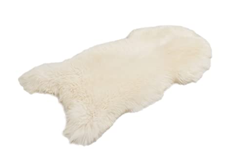 Cakla Lammfell Echt 110-120 cm - Schaffell Groß - Fellteppich Weiss - Weich und Flauschig - Fell für Stühle - Teppich - 100% Bio - Schafsfelle - Dekofell -