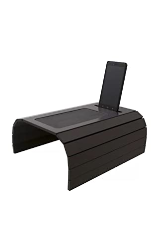 Beckenbau Sofatablett - Sofalehnen Ablage - Couchbar - Armlehnentablett - Armlehne mit Pad, rutschfest und Handyhalterung - Tablett fur Sofa 45x27cm (Black)