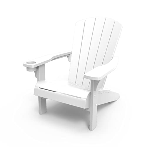 Keter Alpine Adirondack Chair, Outdoor Gartenstuhl aus Kunststoff mit Getränkehalter, weiß, wetterfest, amerikanischer Design-Klassiker, für Garten, Terrasse...