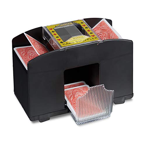 Relaxdays Elektronischer Kartenmischmaschine mit Beat für Rommé, Poker, schwarz, nur für Standardkarten mit Abmessungen von 9 x 6,5 cm
