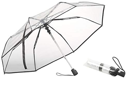 Carlo Milano Regenschirm: Stabiler Automatik-Taschenschirm mit transparentem Dach, Ø 100 cm (Taschenschirm durchsichtig, transparenter Regenschirm,...