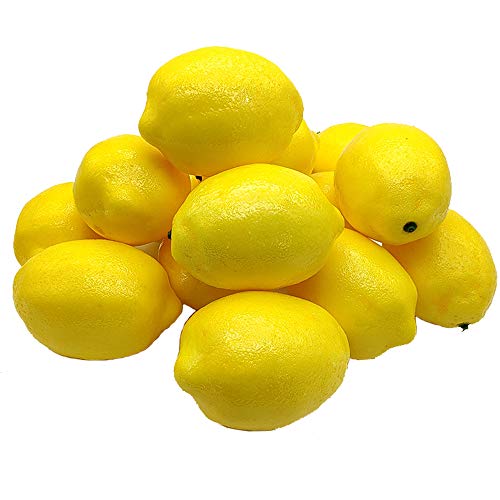 Aisamco 15 Stück Künstliche Zitronen 10cm x 7cm Kunstfrüchte Künstliche Gelbe Zitronen Schaum Zitrone für zu Hause Küche Gefälschte Obstschale Zitronen...