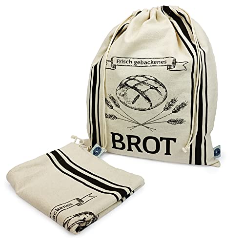 LANGDGUUS Brotbeutel 2er Set | wiederverwendbar | mit Kordelzug | 38 x 43 cm | Zuziehbeutel | Beutel für Brot, Baguette, selbstgemachtes Brot, Obst- und...