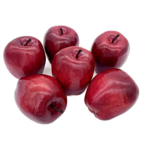 Lorigun Künstliche Äpfel gefälschte Früchte rote köstliche Äpfel für Dekoration, dekorative Frucht, Imitat große rote Äpfel 6 Stücke