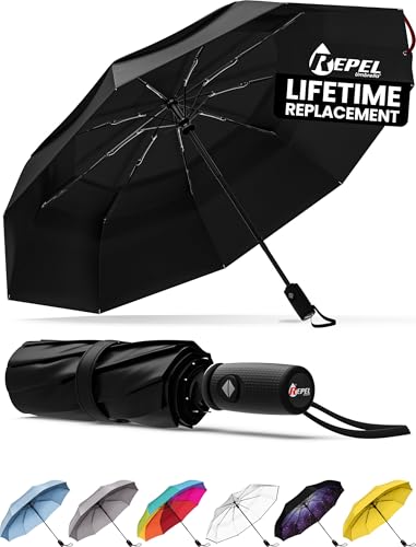 Repel Umbrella Windproof Travel Umbrellas for Rain - Easy Auto Open Close, Durable & Compact Umbrella, Strong Fiberglass Frame, Waterproof Canopy - Backpack,...