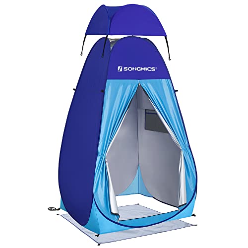 SONGMICS Pop-Up-Zelt, Toilettenzelt, Umkleidezelt, faltbares Campingzelt, tragbar, mit Tragetasche, für Outdoor, Camping, Dusche, Toilette, hellblau-dunkelblau...