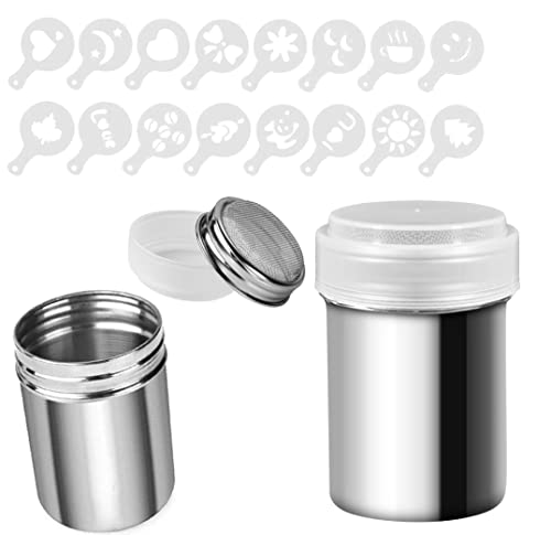 2er-Pack Edelstahl-Pulverstreuer Powder Shakers Mesh Shaker Kakaostreuer Streuer mit Deckel für Kaffee, Cappuccino, Latte, Dredge Shaker mit Loch mit 16 Stück...