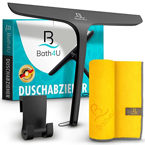 Bath4U Moderner Duschabzieher mit breiter Abziehfläche (27,5 cm) | Inkl. GRATIS Mikrofasertuch für streifenfreie Ergebnisse | Hygienischer Edelstahlkern mit...