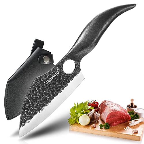 TANSUNG Ausbeinmesser,5.9' Hackmesser,Japanisch Handgemacht Kochmesser mit Lederhülle,Spezielles Griffdesign,Outdoor-Messer für...