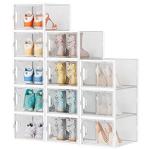 SIMPDIY Schuhboxen Stapelbar Transparent, 12er Pack Schuhkarton mit Deckel, Schuhaufbewahrung für Stöckelschuhe, Stiefeletten, Pumps, High Tops, bis Größe...