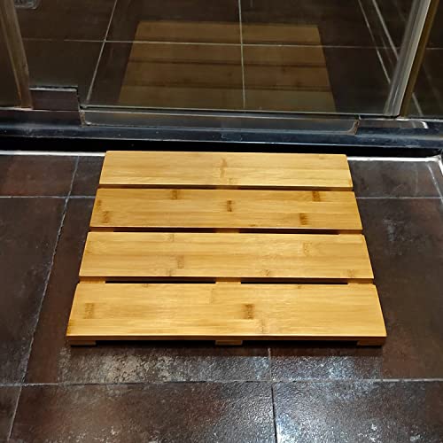 HJJKKH Bambus-Duschmatte mit 40,8 x 33 cm, rutschfeste Holz-Badezimmermatte, natürlicher Bambus-Badematte für Badezimmer, Badewanne, Dusche, Sauna, Whirlpool...
