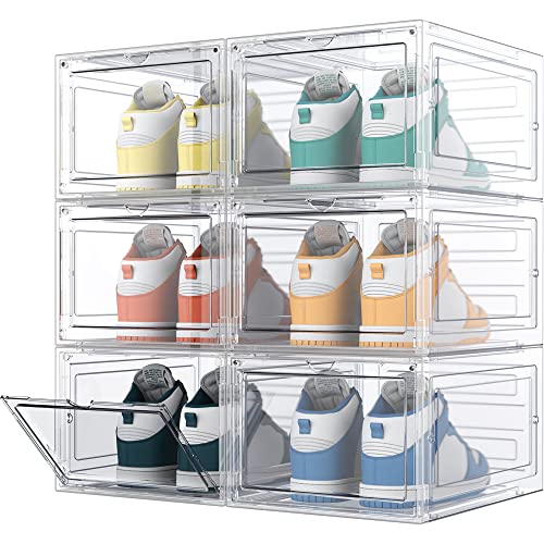 HOMIDEC Schuhboxen Stapelbar Transparent, 6 Stück Hartplastik Schuhkarton mit Deckel, Schuhaufbewahrung für Stöckelschuhe, Stiefeletten, Pumps, High Tops,...