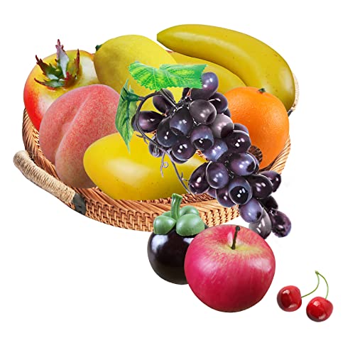 Künstliches Obst Realistisch Aussehend 10 Stück, Künstliche Zitronen, Apfel, Banane, Orange, Pfirsich, Mangostan, Mango, Granatapfel, Kirsche, Weintrauben...