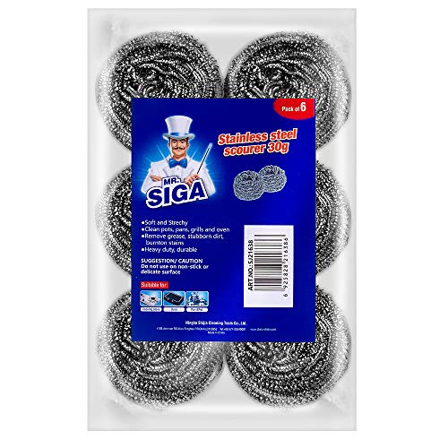 MR.SIGA Topfreiniger Putzschwamm Küche Scheuerspirale Reinigungsbürste Topfkratzer aus Edelstahl (6 Stück)