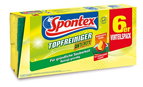 Spontex Topfreiniger Schwamm Anti-Fett 6er Pack, Reinigungsschwamm mit hoher Fettlösekraft, mit Griffleiste, gegen hartnäckige Verschmutzungen, 1 x 6er Pack
