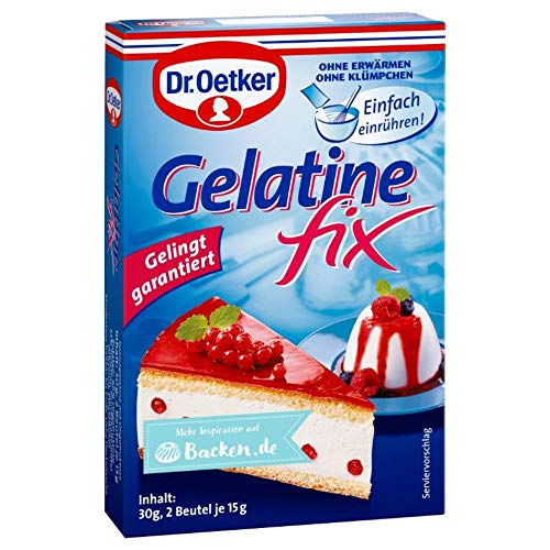 Dr. Oetker Gelatine Fix, 30 g, Speisegelatine ohne Quellen mit Oligofruktose, Gelier- & Bindemittel beim Kochen und Backen, für Kuchen, Desserts uvm.