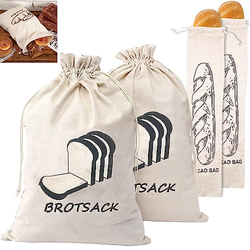 SVUPUE Brotsack, 4 Stück Brotbeutel aus 100% Leinen, Quadrat 28 × 38,1cm, Rechteck 14,7 × 68,6cm Obstbeutel, für Brote und Backwaren Aller Art,...